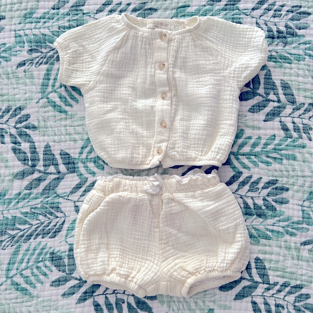 Chelsea & Violet White Cotton Button-Up Top and Shorts Set